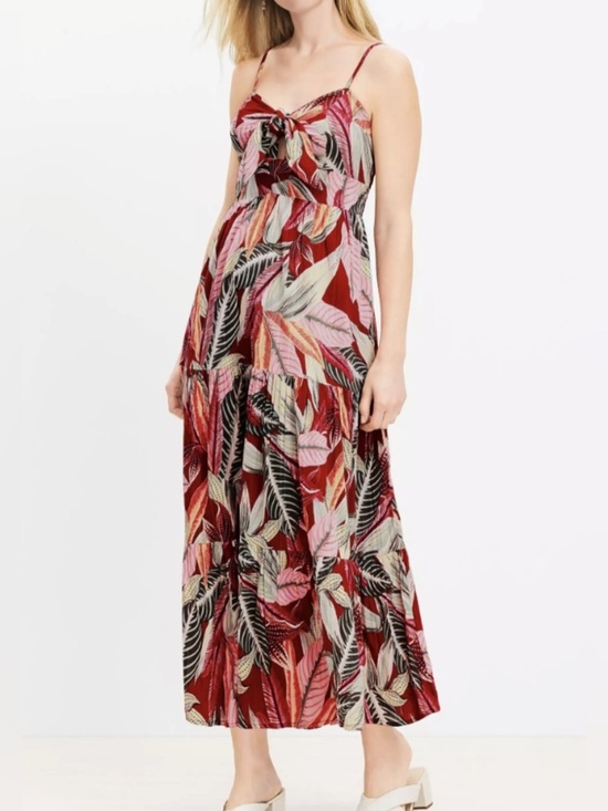 LOFT Dresses & Skirts - LOFT Beach Tropical Palm Print Tie Front Tiered Maxi Dress Size Small